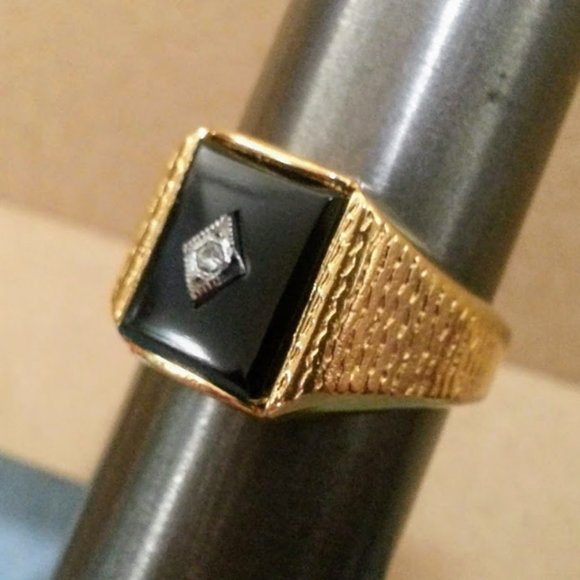 Vintage Accessories Vintage Black Onyx Diamond Ring Gold Electroplat Poshmark